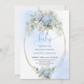 Invitation de Baby Shower Boho Bleu Hydrangea Or (Devant)
