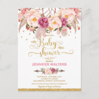 Invitation de Baby Shower Boho Floral Dream Catche