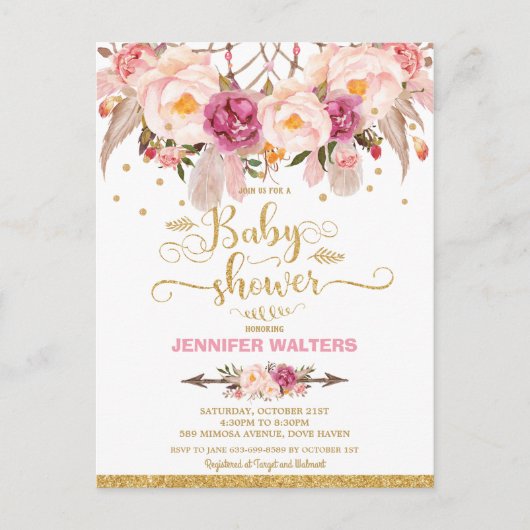 Invitation de Baby Shower Boho Floral Dream Catche (Devant)