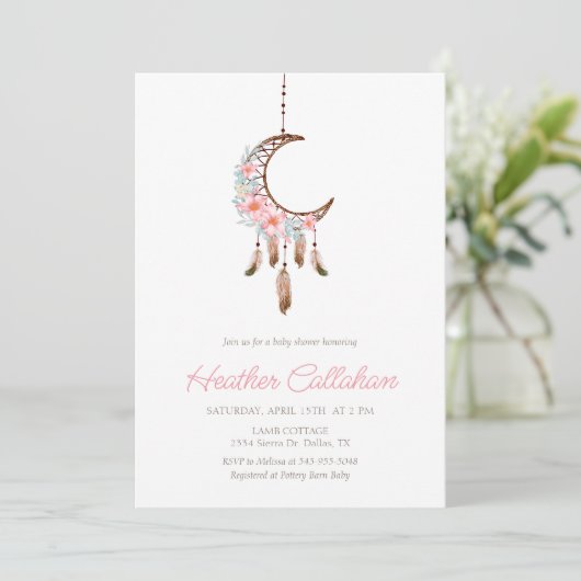 Invitation de Baby shower Boho Rose Dream (Debout devant)