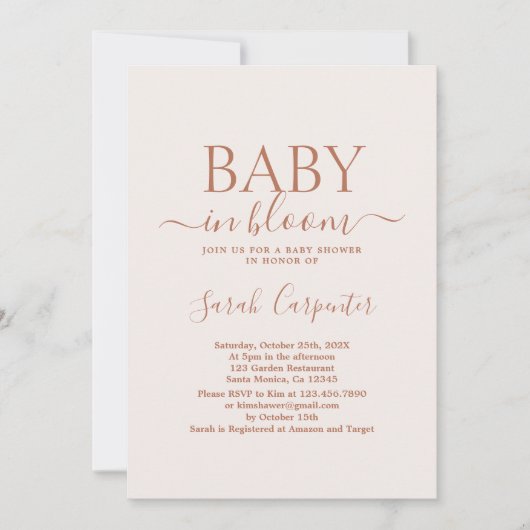 Invitation de Baby shower Boho rose pâle (Devant)