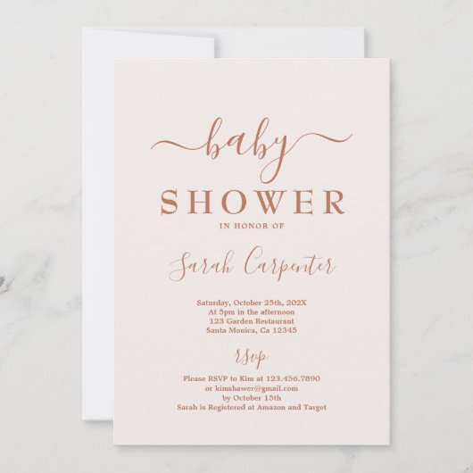 Invitation de Baby shower Boho rose pâle (Devant)