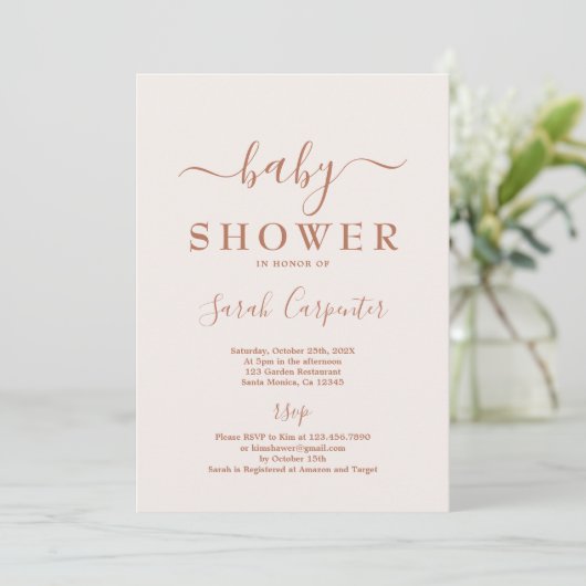 Invitation de Baby shower Boho rose pâle (Debout devant)