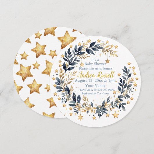Invitation de Baby Shower Boho Stars Greenery (Devant / Derrière)