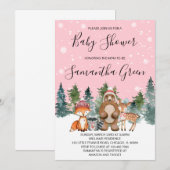 Invitation de Baby Shower Bois d'Hiver Rose (Devant / Derrière)