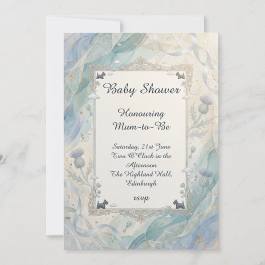 Invitation de baby shower botanique bleue (Devant)