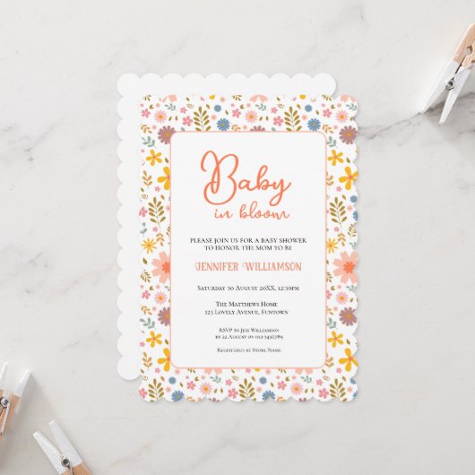 Invitation de baby shower botanique moderne (Devant/Arrière en situation)