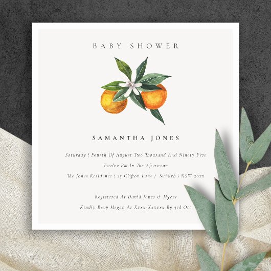 Invitation de Baby shower botanique orange minimal