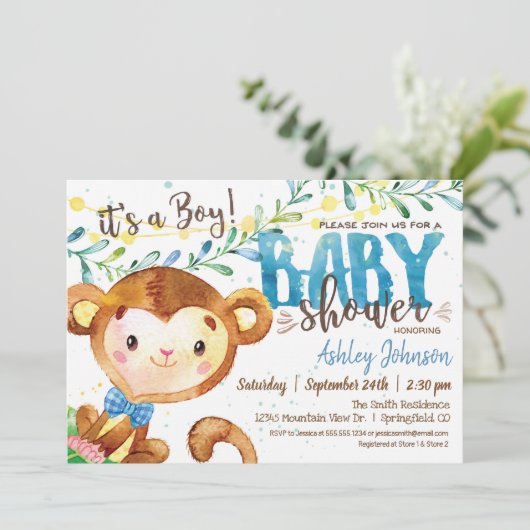 Invitation de Baby shower Boy Monkey (Debout devant)