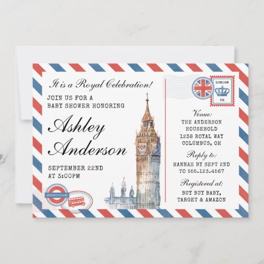 Invitation de Baby shower britannique à Londres (Devant)