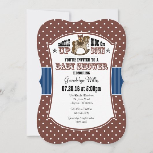 Invitation de Baby shower Brown Blue Cowboy (Devant)