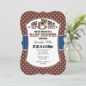 Invitation de Baby shower Brown Blue Cowboy (Debout devant)