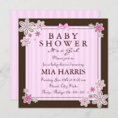 Invitation de Baby shower Brown et rose fleur (Devant / Derrière)