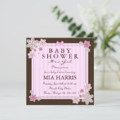 Invitation de Baby shower Brown et rose fleur (Debout devant)