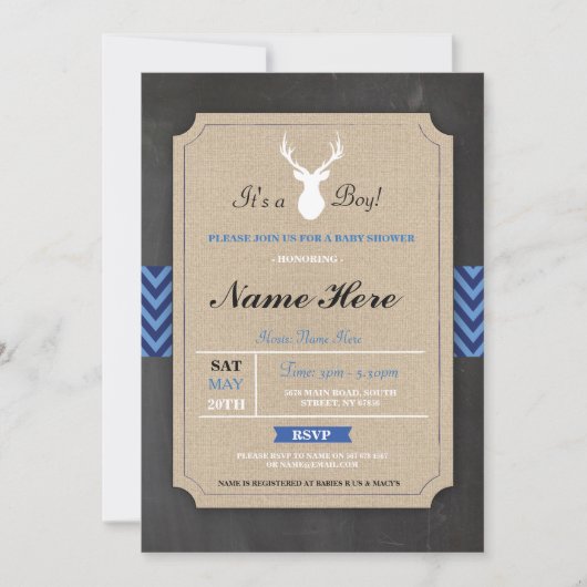 Invitation de Baby Shower Burlap Garçon Rustique B (Devant)