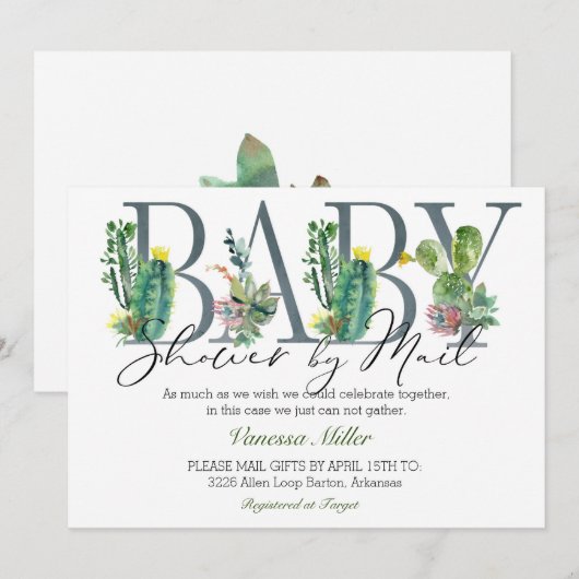 Invitation de Baby Shower Cactus par courrier (Devant / Derrière)