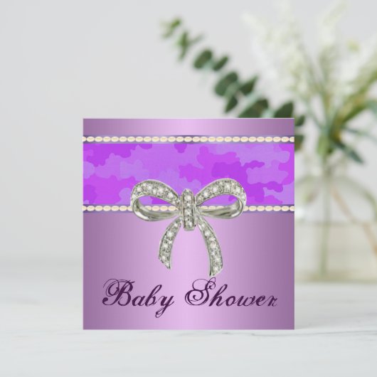 Invitation de Baby shower Camo Diamond Bow (Debout devant)