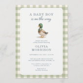 Invitation de Baby Shower Canard Colvert Gingham V (Devant)