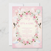 Invitation de baby shower "C'est une fille" à fleu