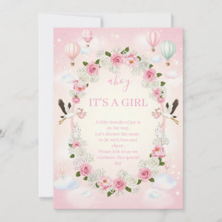 Invitation de baby shower "C'est une fille" à fleu