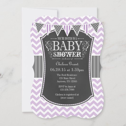 Invitation de Baby shower Chevron Chalkboard Laven (Devant)