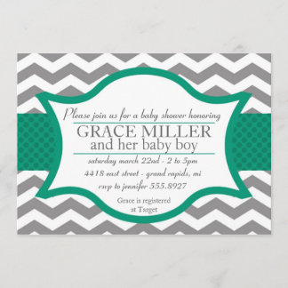 invitation de Baby shower Chevron. Gray and Jade