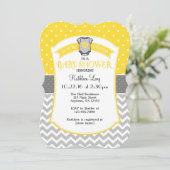 Invitation de Baby shower Chevron Gray Jaune Polka (Debout devant)