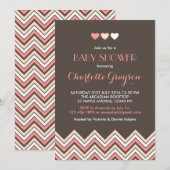 Invitation de Baby Shower Chevron Gris et Rose (Devant / Derrière)