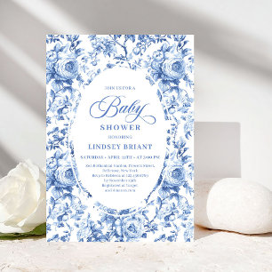 Invitation de baby shower chic bleu à motifs de ch