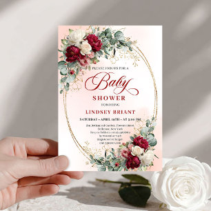 Invitation de Baby Shower Chic Boho Bourgogne et O