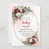 Invitation de baby shower chic bordeaux or script (Devant)