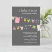 Invitation de Baby shower Chic Clothesline (Fille) (Debout devant)