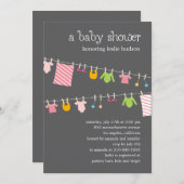 Invitation de Baby shower Chic Clothesline (Fille) (Devant / Derrière)