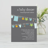 Invitation de Baby shower Chic Clothesline (Garçon (Debout devant)