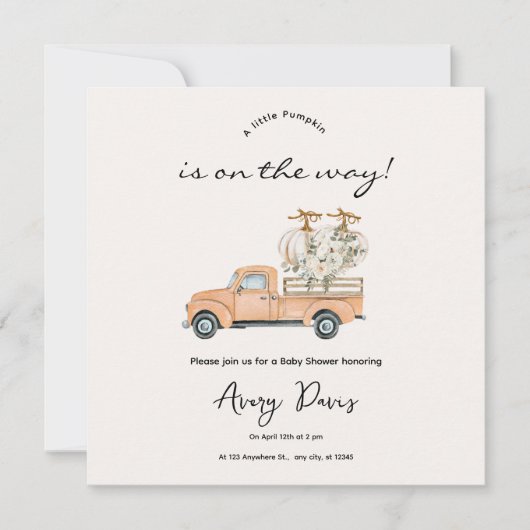 Invitation de Baby shower Citrouille Automne Perso (Devant)