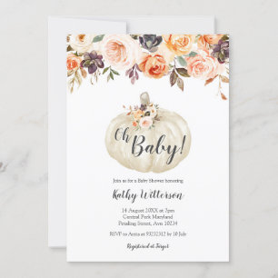 Invitation de Baby shower Citrouille Floral Blanc