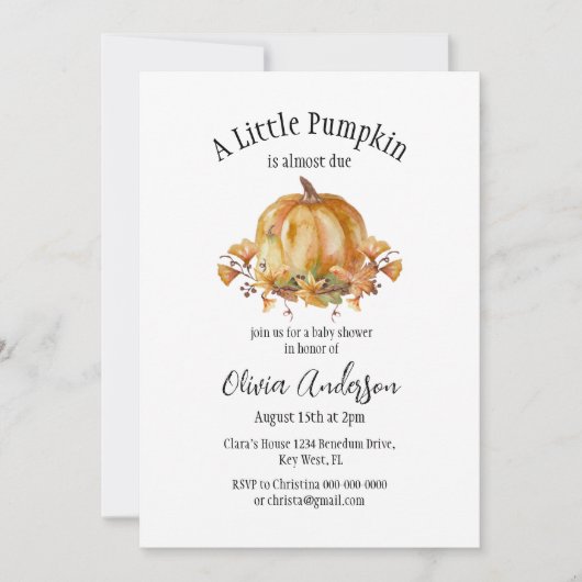 Invitation de Baby shower Citrouille Halloween (Devant)