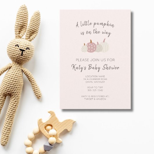 Invitation de Baby shower Citrouille rose automne