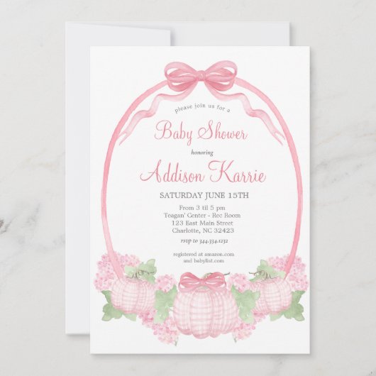 Invitation de Baby shower Citrouille rose En vichy (Devant)