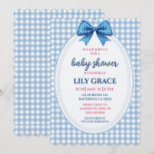 Invitation de baby shower classique à carreaux ble (Devant / Derrière)