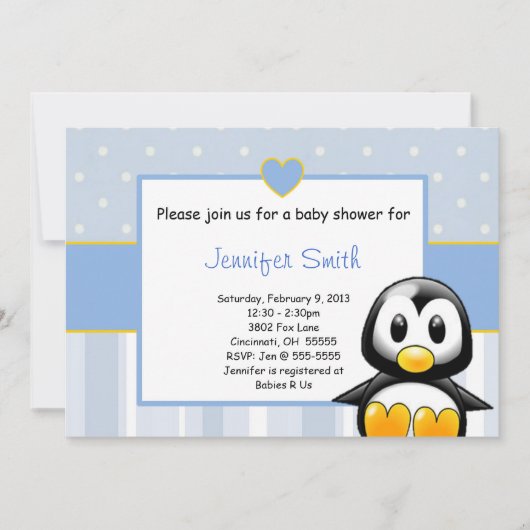 Invitation de baby shower - coeur de Penquin de (Devant)