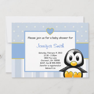 Invitation de baby shower - coeur de Penquin de