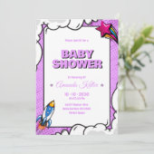 Invitation de Baby shower comique violet (Debout devant)