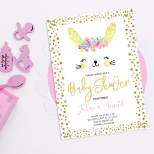 Invitation de Baby shower Confetti Gold de lapin
