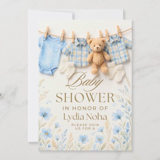 Invitation de Baby Shower Corde à Linge Bébé | Un (Devant)