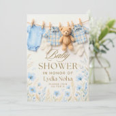 Invitation de Baby Shower Corde à Linge Bébé | Un (Debout devant)