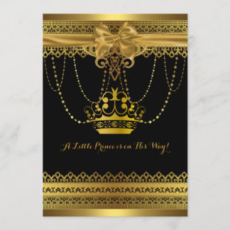 Invitation de Baby Shower Couronne Noir & Or
