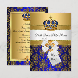 Invitation de Baby Shower Couronne Petit Prince Bl