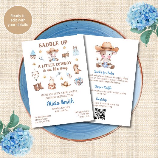 Invitation de Baby Shower Cowboy Bébé QR Code Tout