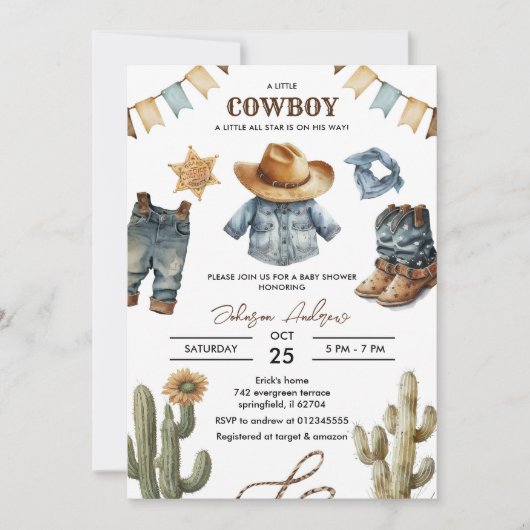 Invitation de Baby shower Cowboy personnalisée (Devant)